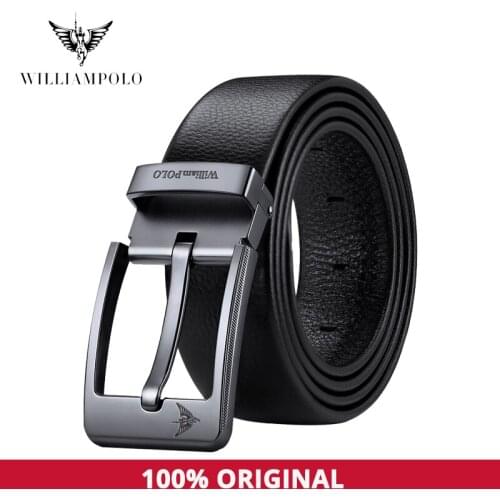 WilliamPolo Cowskin leather luxury strap male belts for men new fashion classice vintage pin buckle men belt High Quality