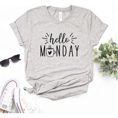 Hello Monday Coffee Print Women Tshirts Cotton Casual Funny t Shirt For Lady Top Tee Hipster 6 Color Drop Ship NA-553