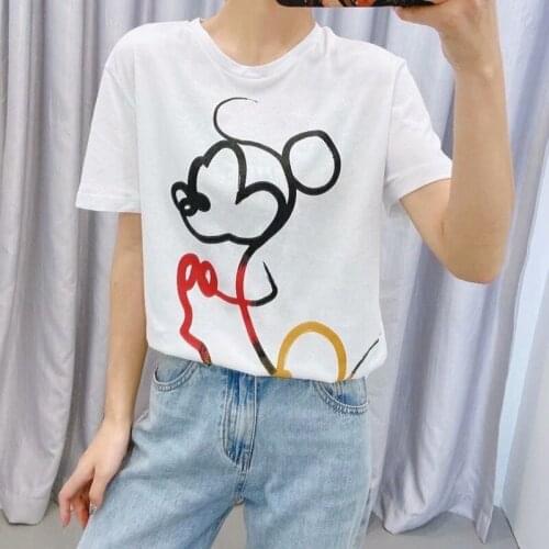 Disney Cartoon Mickey Mouse Shirts For Women Print Round Neck Short-sleeved Women Fashion Clothing Graphic T-Shirts Harajuku