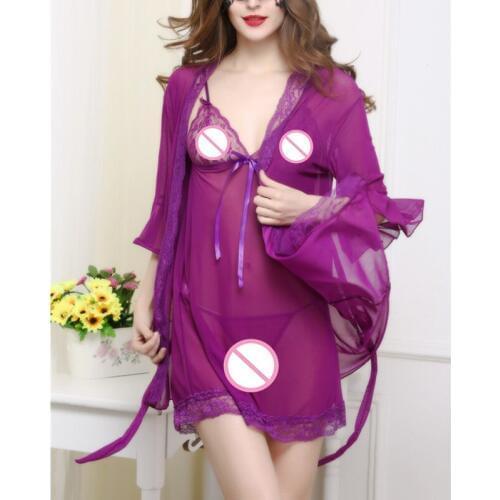 Women Mesh Underwear Sexy Sleepwear half Sleeve Transparent Sexy nightwear With Belt plus Size black red blue purple