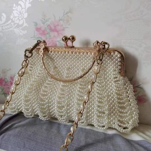 Ladies White Pearl Beaded Clutch Bags Wedding Party Bag Luxury Handmade beaded Women’s Shoulder Bag Prom Handbag Dinner Handbags