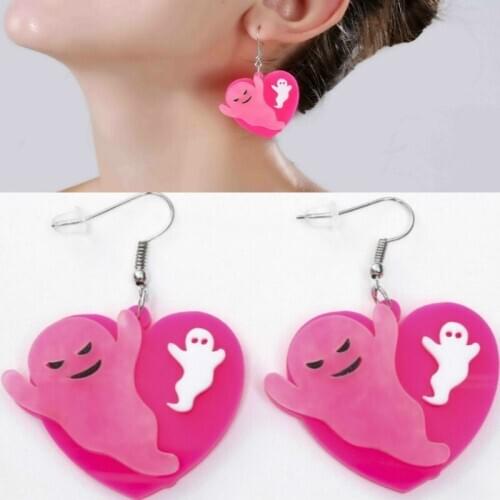 2020 New Acrylic Love Hot Pink Heart Dangle Earrings for Women Fashion Jellyfish Ghost Earring Jewelry Pendientes Mujer Moda