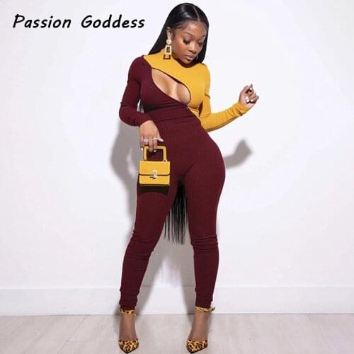 Women Zipper Hollow Out Jumpsuits Party Patchwork Romper Knitted Cotton Outfits Slim Jumpsuit Long Sleeve Overalls Long Jumpsuit