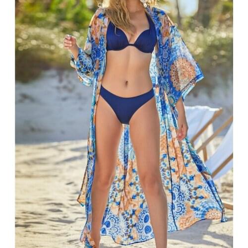 Women Sexy Cover Ups Printed Summer Swimsuits Swimwear 2021 Femme Bikinis Kfatan Tunic Cardigan Long Tops Bathing Beachwear