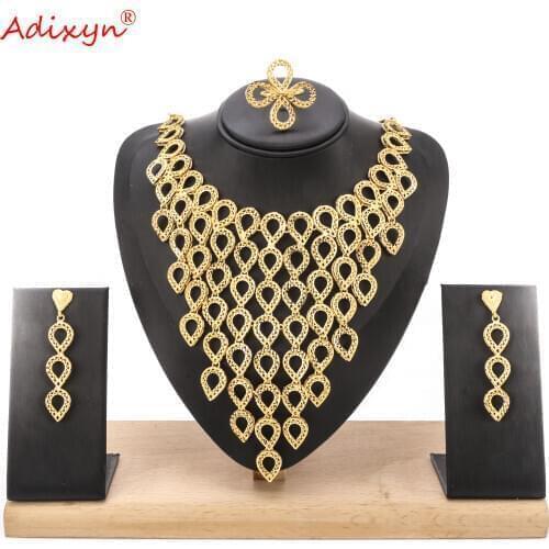 Adixyn Luxury Dubai Jewelry sets for Women 24K Gold Color Necklace Earrings Ring Indian Nigeria African Bridal Wedding Gifts