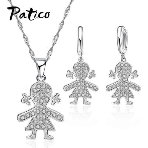 Jewelry Sets Pendant Necklace & Earring 925 Sterling Silver for Women Humanoid Hug Shape Wedding Crystal Made