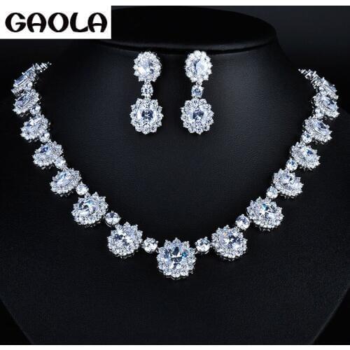 2015 Wedding Bridal Clear AAA CZ Drop Necklace Earrings Jewelry Set Gift GLDTN0104