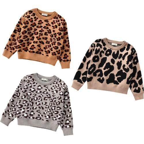 2020 Infant Baby Girls Boys Clothing Long Sleeves Pullover Sweater Leopard Round Collar Knitwear Children Fall Clothes Sets 1-6T