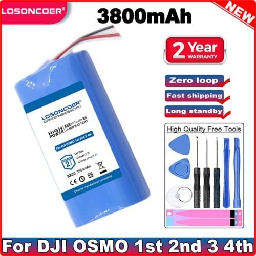 LOSONCOER 3800mAh Battery For DJI OSMO Mobile 1st 2nd 3 4th Generation Handheld Gimbal Accumulator Replacement Batterie 3-wire