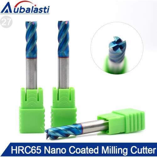 Aubalasti HRC65 4 Flutes Solid Carbide End Mill Milling Cutter CNC Router Bits Tools CNC Milling Cutter Bits for Metal Cutting