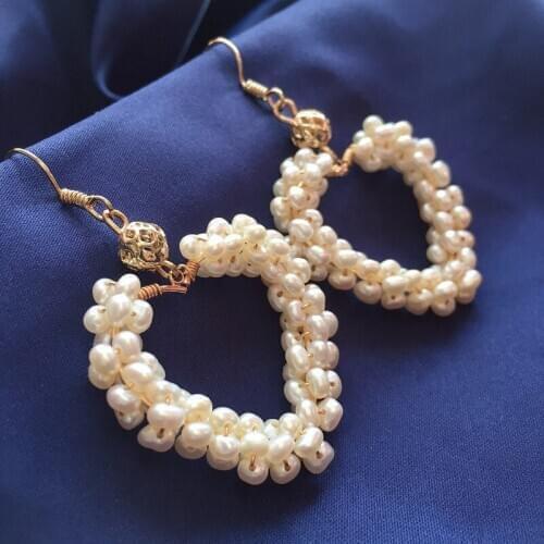 Safe 925 sterling silver hook party jewelry elegant hear shape women earring pure hand craft 100% genuine natural pearl beads