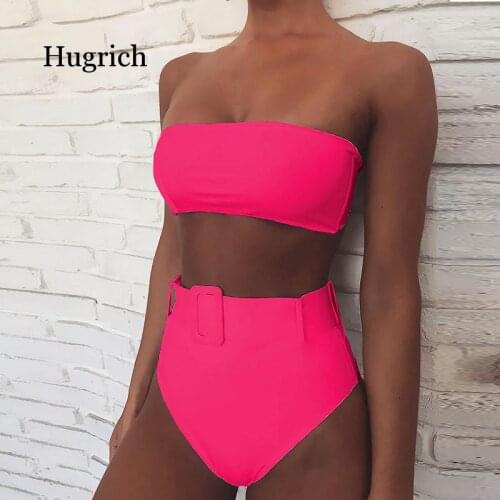 High Waist Bikini 2021 Sexy Black Swimwear Women Swimsuit High Leg Bandeau Bikinis Set Swimming for Bathing Suit Woman Swimsuits