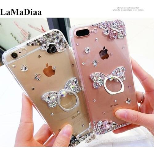 Glitter Diamond Soft Silicone Case For Huawei Honor 8 9 10 20 Lite V10 V20 V30 7X 8X 9X Nova3 4 5 6 Finger Ring Stand Case Cover