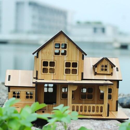 3D Bamboo Wooden Puzzle Toys House Villa Model Jigsaw Architecture House DIY Assembly Kit Kids Educational Wood Toy for Children