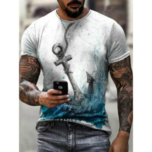 Summer Mens T-Shirt European And American Fashion Marine Style Anchor 3D Printed Clothes, Loose Large Size Quick-Drying T-Shirt