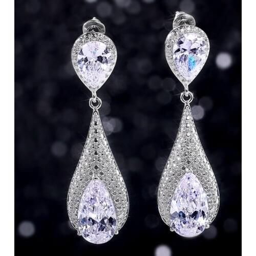 Huitan 2021 New Trend Women Earring AAA Water Drop Cubic Zirconia Crystal Aesthetic Bridal Wedding Dangle Earrings Jewelry Gifts