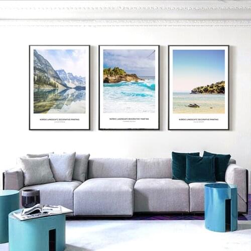 Blue Sea Coastline Landscape Love Wall Art Canvas Paintings Nordic Posters And Prints Decoration Pictures For Living Room Décor