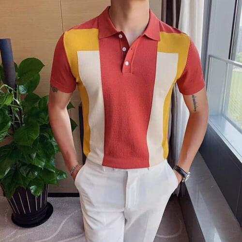 Best selling high-quality fashion mens short-sleeved polo shirt personalized fashion slim lapel half sleeve knit top polo botto