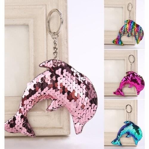 Cute Dolphin Keychain Fashion Sequins Animal Key Chain Women Girls Car Bag Pendant Keyrings Jewelry Gifts