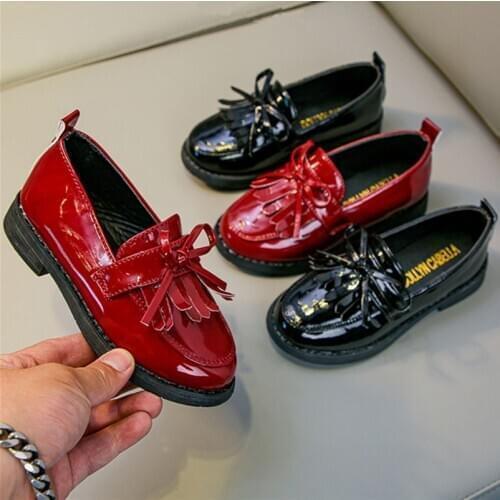 Fashion Childrens Student Leather Shoes Kids Princess Shoes For Big Girls Dress Shoes For School Chaussure Fille Black Wine Red