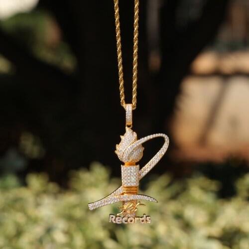Fashion Hip Hop Iced Out Bling Torch Trophy Pendant Necklaces Micro Pave AAA Zircon Hiphop Pendants Necklace Jewelry for Men
