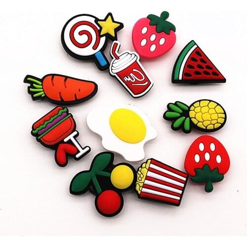 11Pcs/Set PVC Cartoon Shoe Decorations Candy Series Garden Shoe Croc Charm Accessories for JIBZ/ Wristbands kids Party Xmas