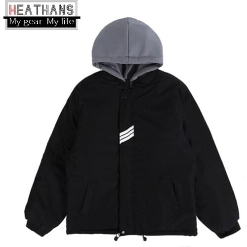 Men Spring Fake Two-Piece Jacket Japanese Style Loose Hip-Hop Hooded Jacket Korean Style Tide Brand Casual Top Size M-XXL