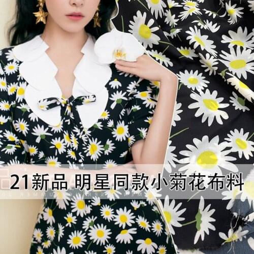 New Digital Printing Fashion Flower Small Daisy Printing Polyester Crepe de Chine Dress Skirt Fabric For Manual DIY Sewing