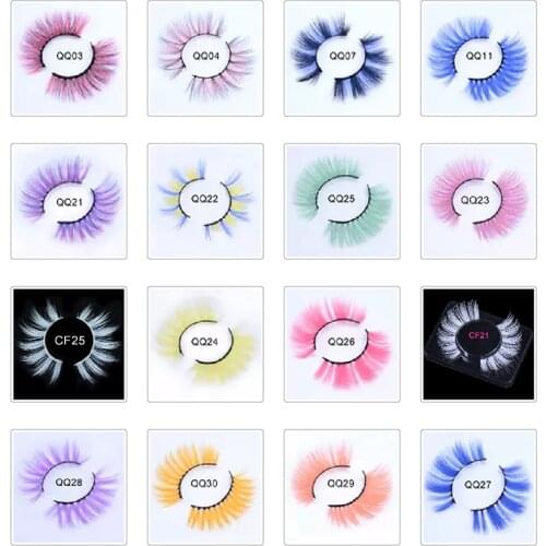 Newest Artificial Curelty Free Colored Eyelashes Multi Colors 3D Natural Rainbow Eye Lashes Pink Blue Classy Silk Cilia for Doll