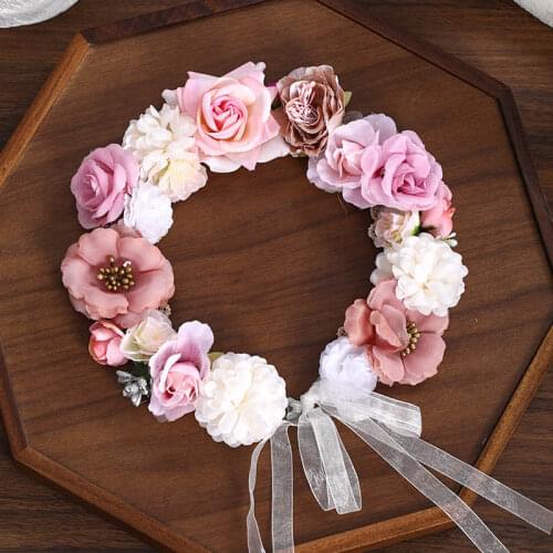 Artificial Flower Crown Headbands Handmade Rose Garland Headdress Beach Holiday Photo Props Hair Bands Women Girls Hair Decor