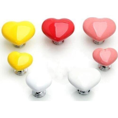 Colorful Heart Knobs Ceramic Drawer Pull Knobs Pink Red White Dresser Pulls Knobs Handles / Cabinet Knobs Kitchen Hardware