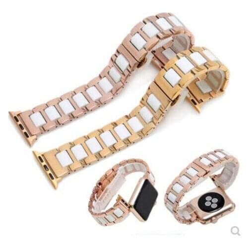 Ceramic stainless butterfly bukle Wristband for Apple Watch Band 38 40 strap for iwatch se band 42mm 44mm Series 6 5 4 3 2 1