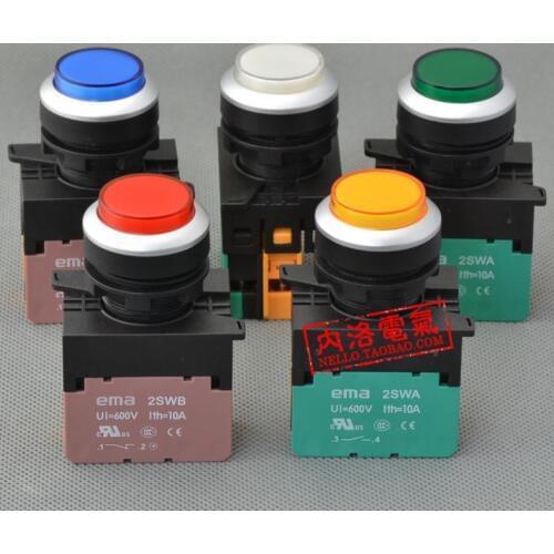 [ SA ]Imports EMA 22mm illuminated pushbutton switch E2P2 *. A/M self-locking/reseting DC6V/12V/24V/AC110/220V 1NO/1NC-10P