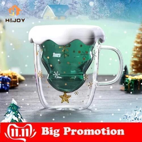 Christmas Tree Glass Cup Christmas Tree Star Mugs High Temperature Cup Innovative Double Water Double Wall Cup Christmas Gifts