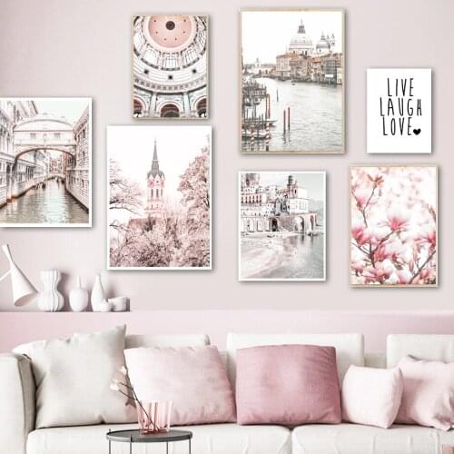 Venice City Magnolia Flower Church Beach Wall Art Canvas Painting Nordic Posters and Prints Wall Pictures for Living Room Decor