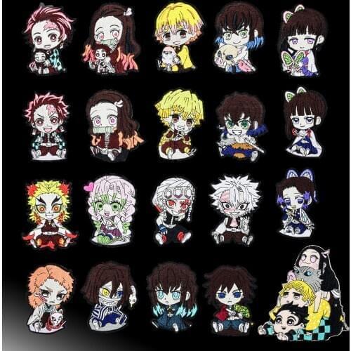 Japan Anime Demon Slayer Badges Iron On Patches Fine Girl Boy Full Embroidered Patch Stickers Diy Clothing Decoration Applique