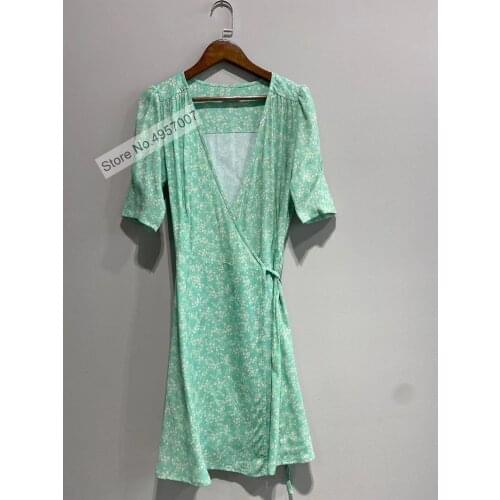 Ladies 2021ss Early Spring Floral Wrap V Neckline Style Tea-break Short Dress