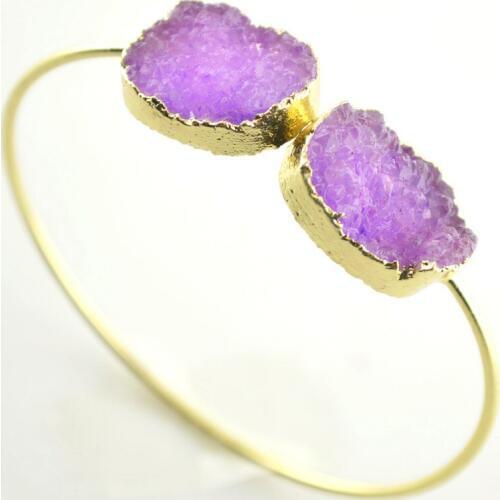 New Arrival Open Month Bangles Violet Blue White Druzy Crystal Charm Bracelets Gold Color Women Jewelry 1pc