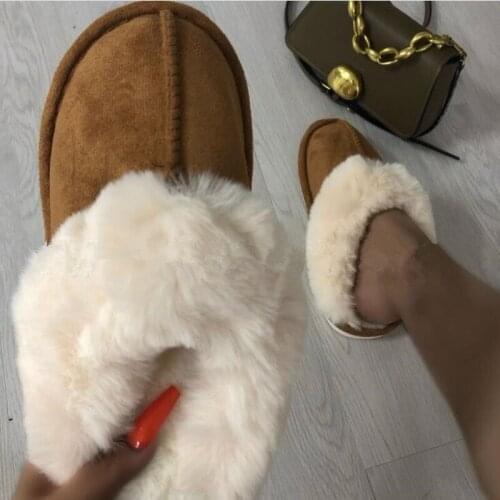 2022 New Home Slippers Women Furry Shoes Half Drag Cotton Mules Large Size Durable Non-slip Flat Home Fur Slides Trendy Shoes