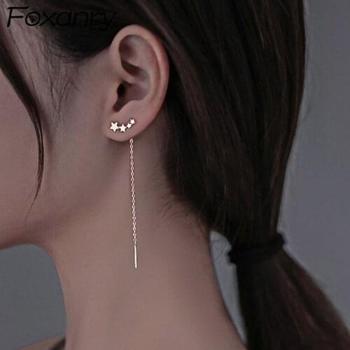 Foxanry 925 Sterling Silver Stars Earrings for Women INS Fashion Creative Tassel Pendant Elegant Wedding Bride Jewelry Gifts