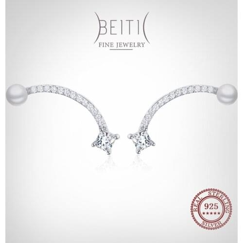 Beitil Fashion Pearl Smile Genuine 925 Sterling Silver Stud Earrings For Women Dazzling Clear CZ Lovely Fine Jewelry Girl Gift