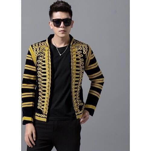 Gold Male Black Court Dress Jacket Blazers Nightclub Bar Singer Costume Men Wedding Groom Host Stage Wear Slim Coat Autumn