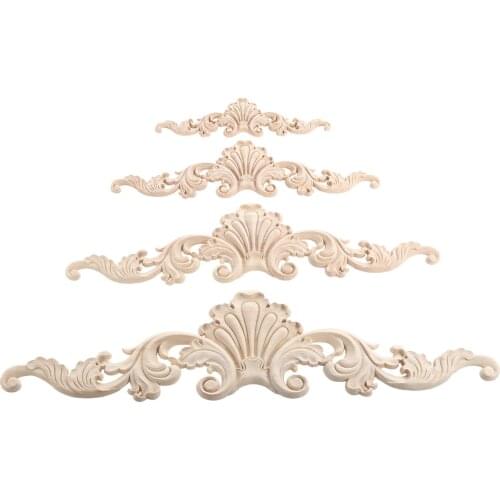 1Pc Unique Wooden Figurines Crafts Natural Floral Wood Carved Corner Appliques Frame Wall Door Furniture Woodcarving Decorative