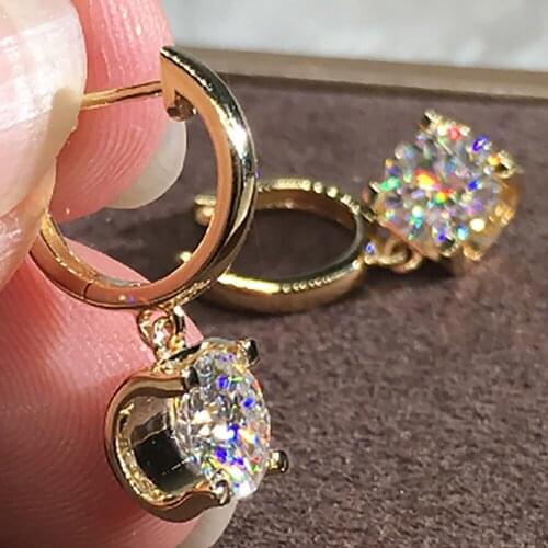 14K Yellow Gold 6 Carat Drop Clip Earrings Women Present Wedding Anniversary Engagement Party Each 3 Ct Round Moissanite Diamond