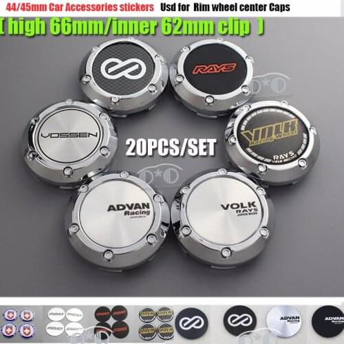 20pcs 66mm 45mm Stickers HRE for Enkei Advan Racing Volk Rays Racing Car Wheel Center Hub Caps Emblem Decals Auto Styling