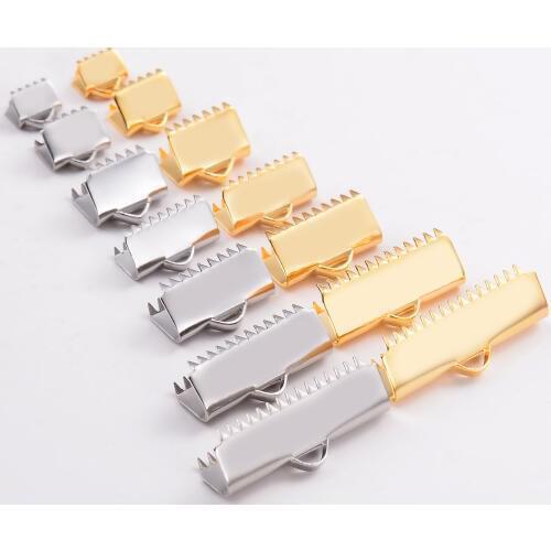 20Pcs Stainless steel Crimp End Beads Buckle Tips Clasp Cord Flat Cover Clasps DIY Bracelet Connectors For Jewelry Making