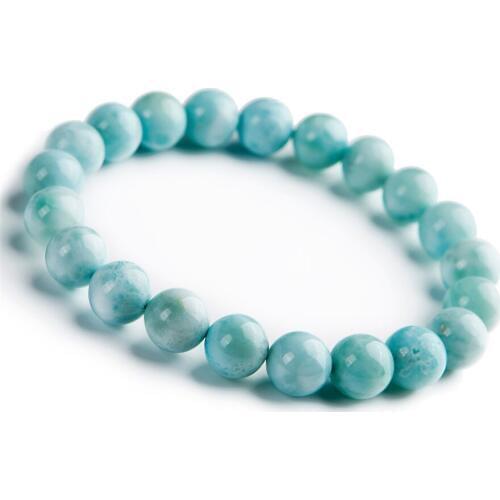 2017 Natural Genuine Blue Larimar Stone Crystal Stretch Round Beads Bracelet