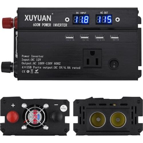 2020 hot sale Portable Car Power Inverter Charger With LCD Display DC 12V To 110V 220V AC 600W Converter