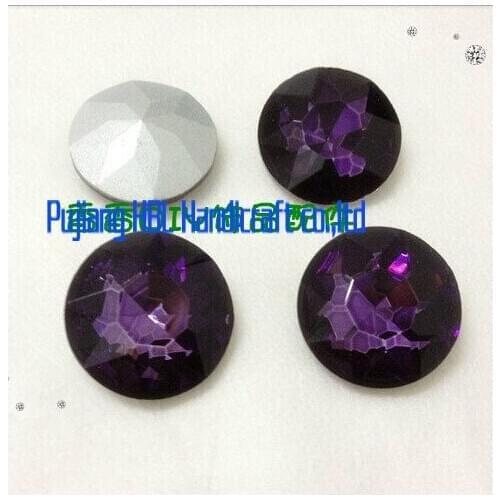 27mm 44pcs/lot Deep Amethyst Flower Round Shape Glitter Crystal Fancy Stone ,Sewing Beads