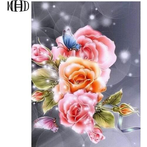3D Diamond Embroidery Full & Round 3 Flowers Butterfly Rhinestone DIY Diamond Painting Crystal Cross Stitch Mosaics Wall Sticker
